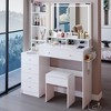 CAVINAS Dressing Table+Ottoman Vanity with Mirror and Lights Modern Medium Large Storage Makeup Vanity Desk with Lights for Bedroom - 3 of 4