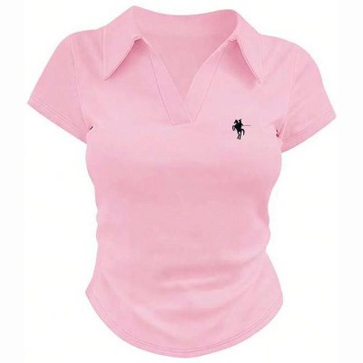 TIME HOLLOW Printed Lapel Short Sleeve T-Shirt