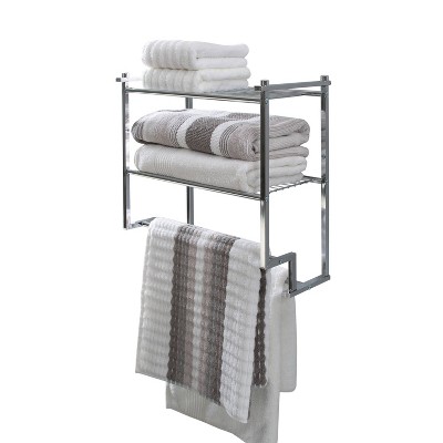 Two Tier Wall Mounting Rack with Towel Bar Silver - Organize It All