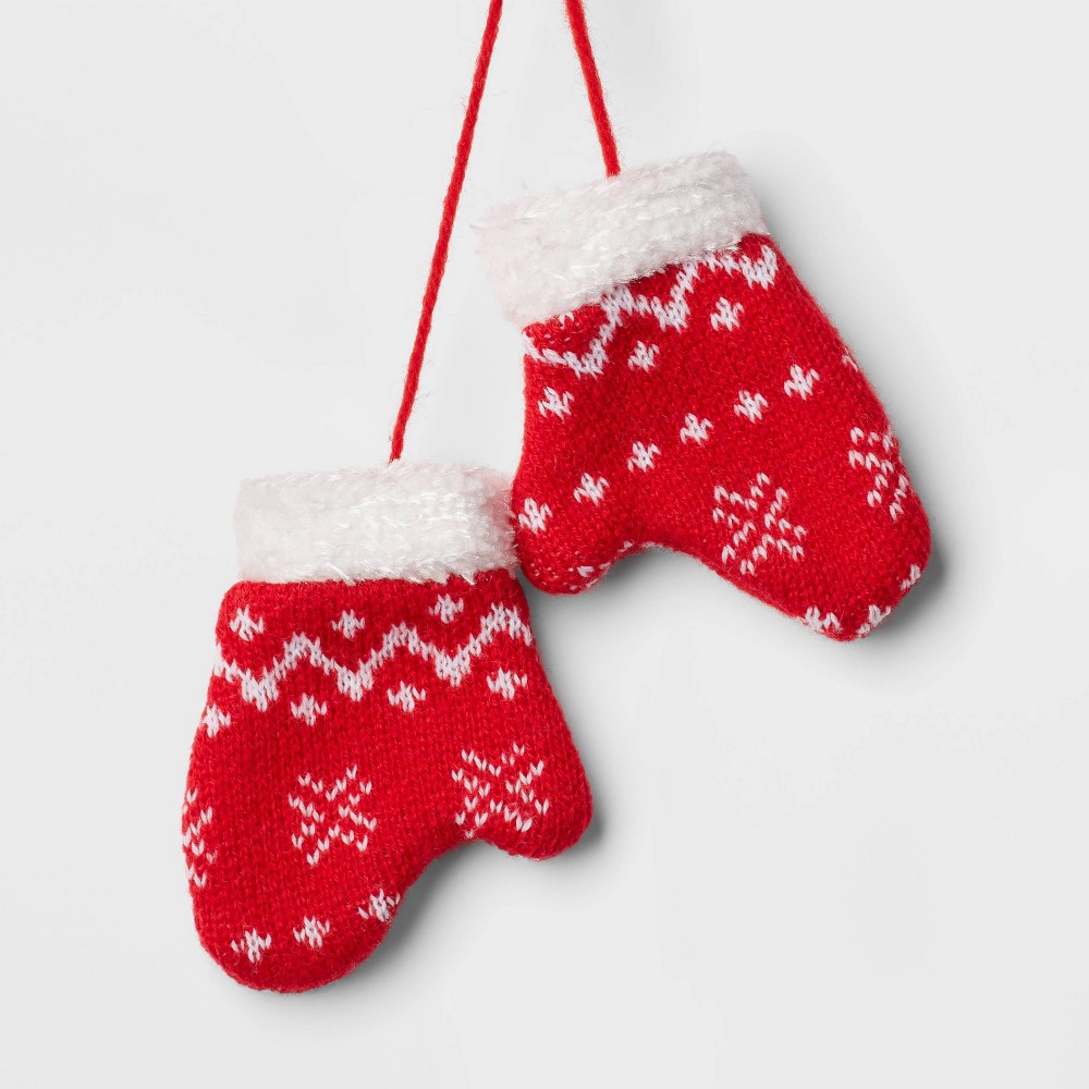 Knit Fabric Fair Isle Snowflake Mittens Christmas Tree Ornament Red - Wondershop™ 36 Count 