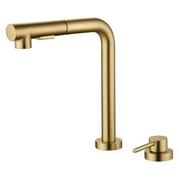 SUMERAIN Kitchen Sink Faucet with Pull Out Sprayer and Side Handle, 2 Hole Sink Faucet Brushed Gold