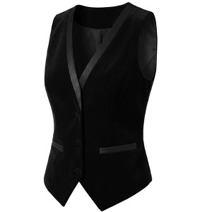 INSPIRE CHIC Women's V Neck Sleeveless Retro Waistcoat Vest X-Large Black