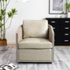 KINWELL 100% Top Grain Genuine Leather Oak Frame Rattan Swivel Barrel Armchair - 2 of 4