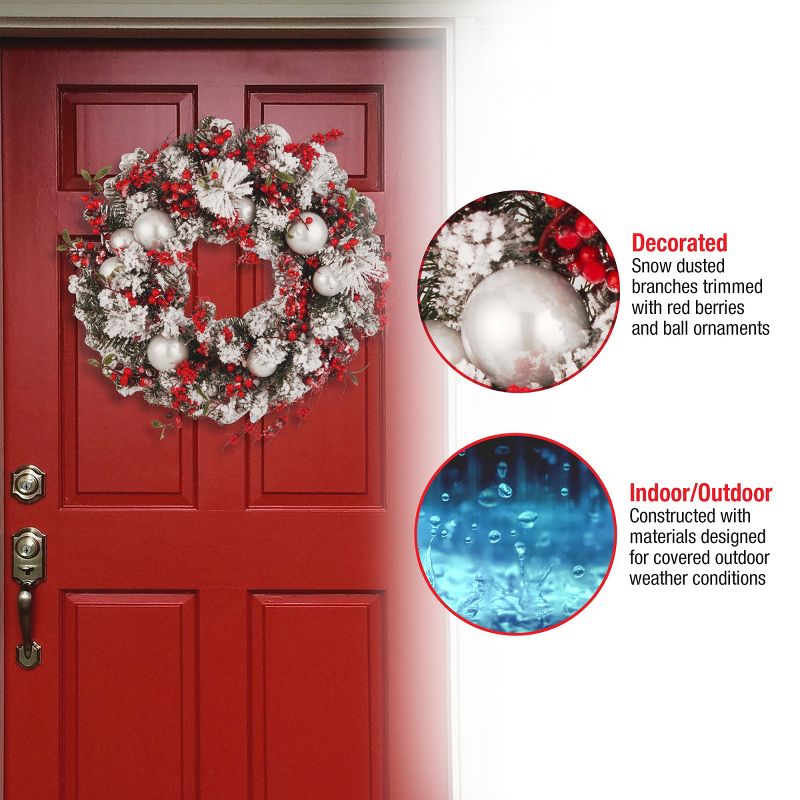 24" Artificial Christmas Wreath with Frosted Branches, Ball Ornaments and Berry Clusters - National Tree Company, 5 of 6