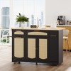 Rattan Rolling Kitchen Island Table on Wheels with Drop Leaf, Tilt Out Trash Can Cabinet with 2 Door, Storage Cabinet, 2 Drawer - 2 of 4