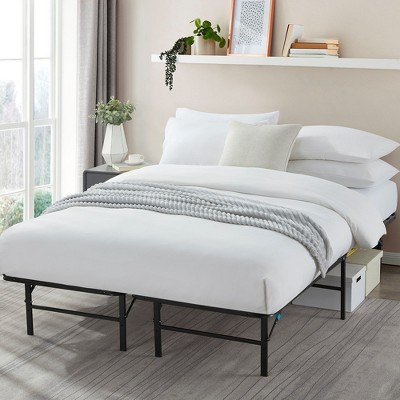 Foldable Black Metal Queen Platform Bed Frame, 14 Inches High