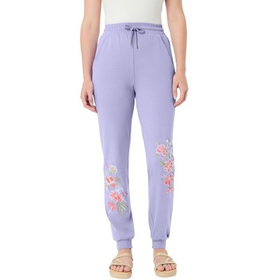 Roaman's Women's Plus Size Embroidered French Terry Jogger