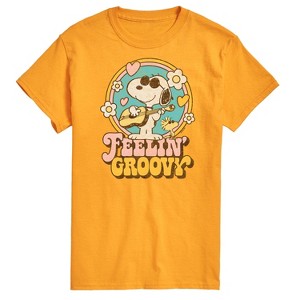 Men's - Peanuts - Feelin Groovy Snoopy And Woodstock Short Sleeve Graphic T-Shirt - 1 of 4