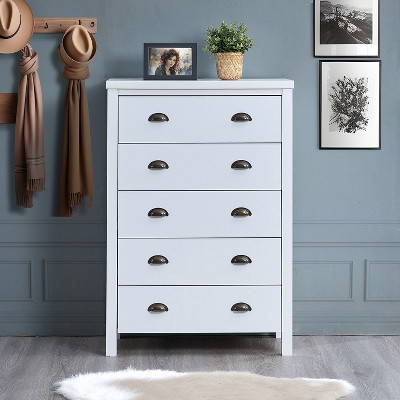 Hommoo 5 Drawer Chest with Interlock Drawer Feature Classic White