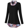Women's Contrast Collared Shirts Patchwork Work Blouse Tunics Tops - 2 of 4