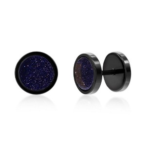 Metallo Stainless Steel Round Stud Earrings - Dark Lapis - Black - 1 of 2