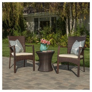 Corsica 3pc All-Weather Wicker Patio Chair Set - Brown - Christopher Knight Home: Outdoor Seating with Accent Table - 1 of 4