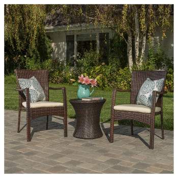Corsica 3pc All-Weather Wicker Patio Chair Set - Brown - Christopher Knight Home