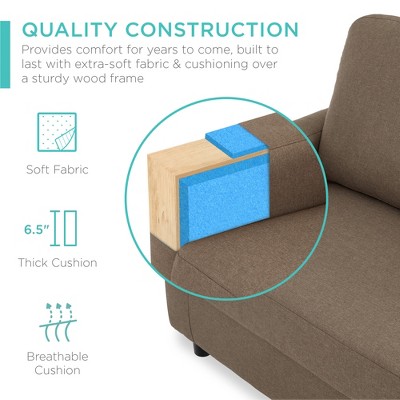 Brown Linen Sectional Sofa with Reversible Ottoman and Wood Frame