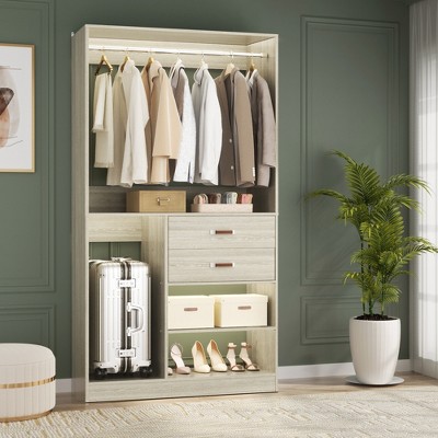 Aheaplus 40'' Freestanding Closet Organizer System with Hanging Rods, Drawers, Storage Shelves