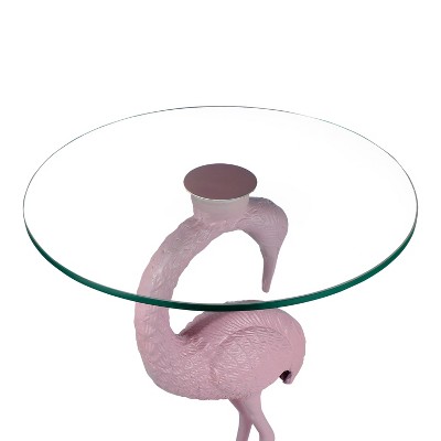 Blanche Pink Flamingo Round Glass Top Mid-Century End Table