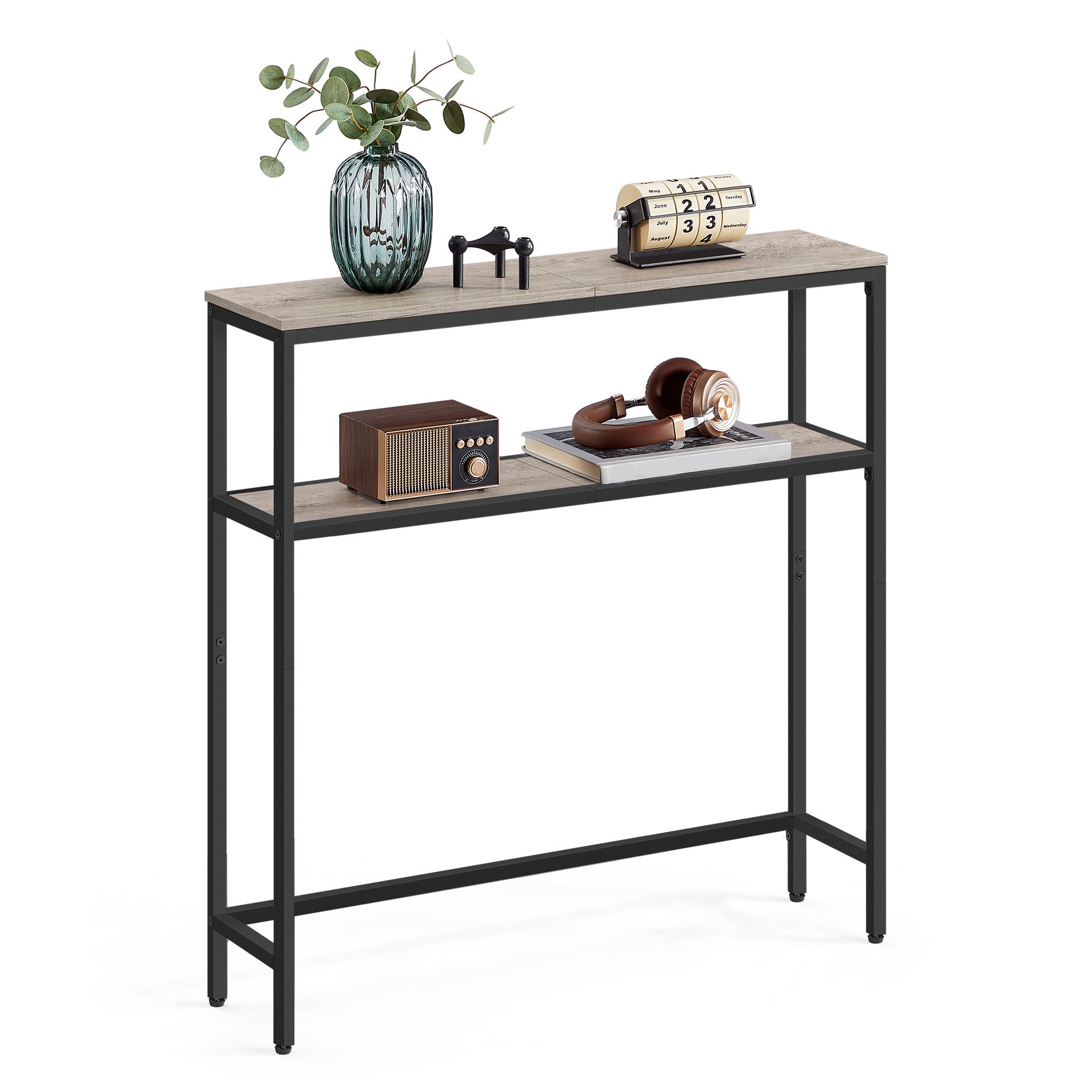 2-Tier Narrow Console Table, 31.5 Inch Sofa Table with 2 Shelves & Adjustable Feet, for Entryway Living Room Hallway