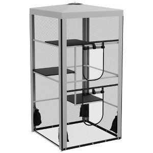 SKYONE 79"H Indoor/Outdoor Cat Enclosure: Steel Frame Playpen with 3 Climbing Platforms, 2 Zipper - 1 of 4