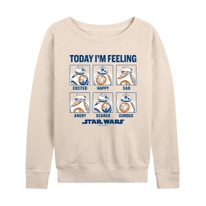 Women's - Star Wars: The Force Awakens - BB8 Moods Lightweight French Terry Wide Neck Long Sleeve Graphic Shirt - 1 of 4
