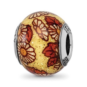 Black Bow Jewelry Yellow Floral Overlay Italian Glitter Glass Sterling Silver Bead Charm - 1 of 4