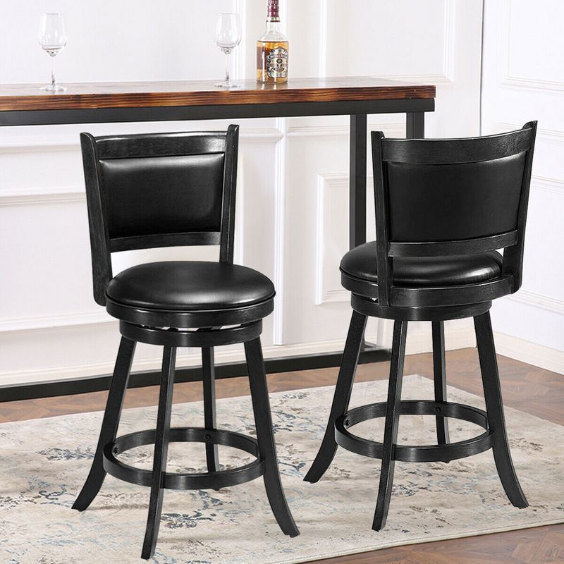 Costway 2PCS 24'' Swivel Counter Stool Dining Chair Upholstered Seat Black, 2 of 11