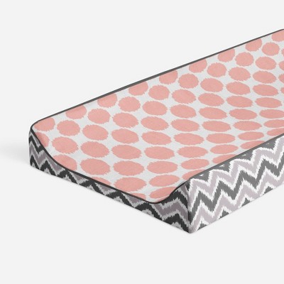 Bacati - Ikat Zigzag Coral Dots Muslin Changing Pad Cover