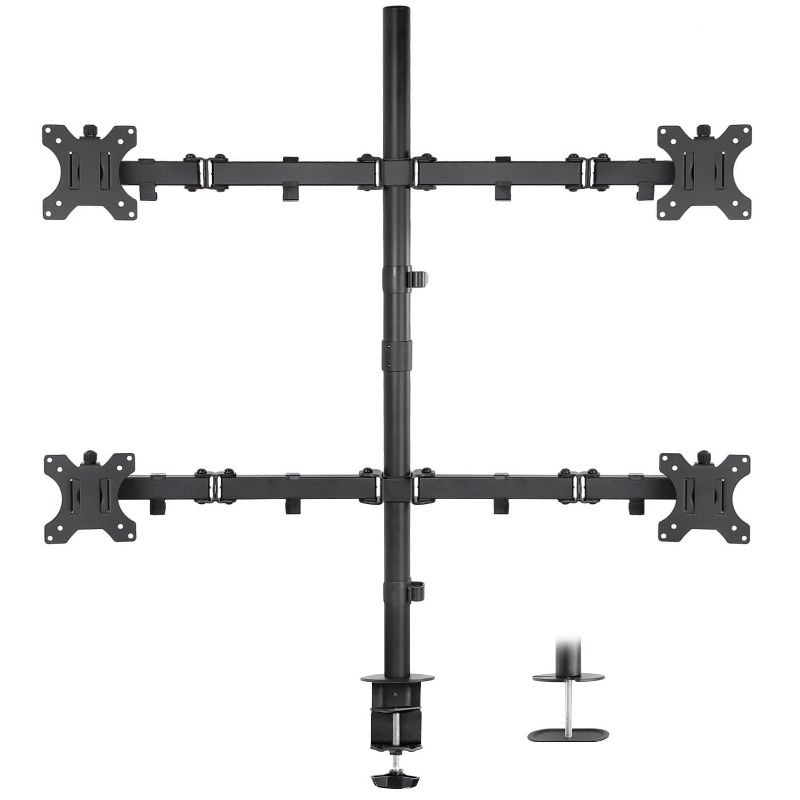 Mount-It! Height Adjustable 4 Monitor Stand Arms | Quad Monitor Desk Mount | Fits Four Computer Screens 19 - 32 in. | C-Clamp and Grommet Bases, 1 of 11