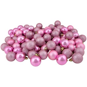 Northlight 96ct Shatterproof 4-Finish Christmas Ball Tree Ornament Set 1.5" - Pink - 1 of 2