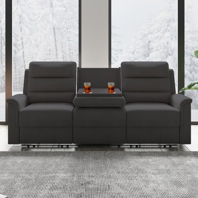 Mjkone Recliner Sofa, 3-Seater Adjustable Living Room Sofa with Flip Middle Backrest, Home Theater Seating Couch