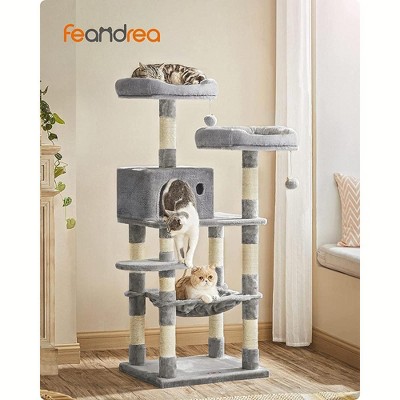FEANDREA Cat Tree, Cat Tower for Indoor Cats, 56.3-Inch Cat Condo with Scratching Posts, Hammock, Plush Perch