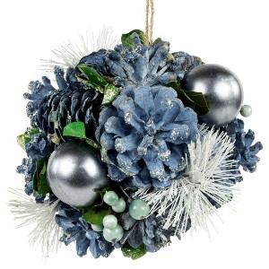 Northlight Frosted Pinecone and Berries Christmas Ball Ornament - 5.5" - Blue - 1 of 4