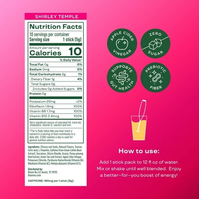 BLOOM NUTRITION Shirley Temple Natural Energy Sticks - 10ct