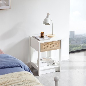 15.75" Rattan End table with drawer, Modern nightstand, side table for living room, bedroom,Rustic Brown - 1 of 4