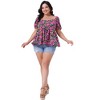 Agnes Orinda Women's Plus Size Floral Ruffle Hem Sweetheart Neck Short Sleeve Back Smocked Blouses - 3 of 4