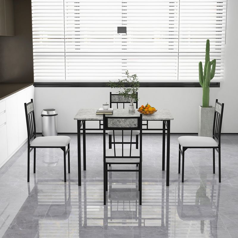 Costway 5 Piece Dining Set Faux Marble Top Table 30'' and 4 Padded Seat Chairs W/ Metal Legs, 4 of 11