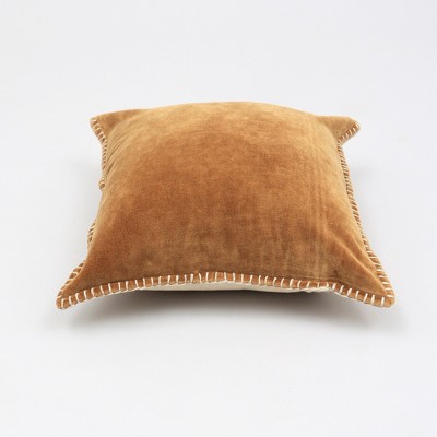Chery Life Stonewashed Cotton Velvet Throw Pillow with Decorative Handstiched Edges-19X19"