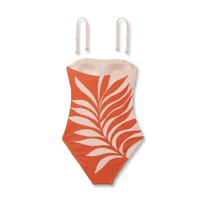 Shade & Shore Women's Placed Palm Bandeau Full Coverage One Piece Swimsuit - Shade & Shore™ Red M — фото 6