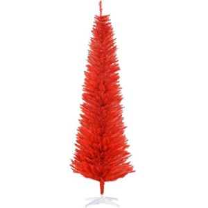 TopComfy Christmas Tree Stands Artificial Christmas Tree Festive Pencil Christmas Tree Cozy Snowy Decor for Living Room, Red, 35.46"*6.3"*7.88" - 1 of 4