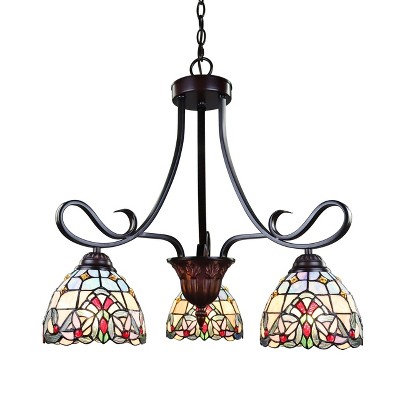 Grenville Victorian Mini-Chandelier in Blackish Bronze with Stained Glass