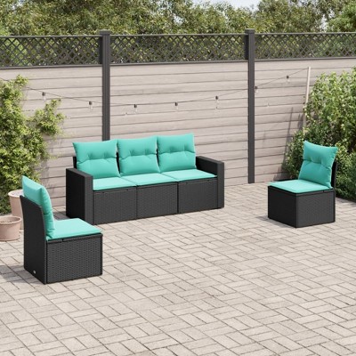 vidaXL 5 Piece Patio Sofa Set with Cushions Black Poly Rattan