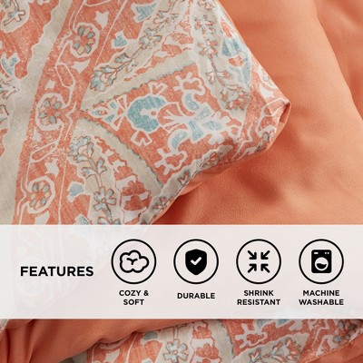 Regency Heights 9Pcs Premium Touch BIAB Comforter Set, Metallic Print Trending Design Bedding Set with Matching Shams and Sheets, Coral, Queen — фото 3