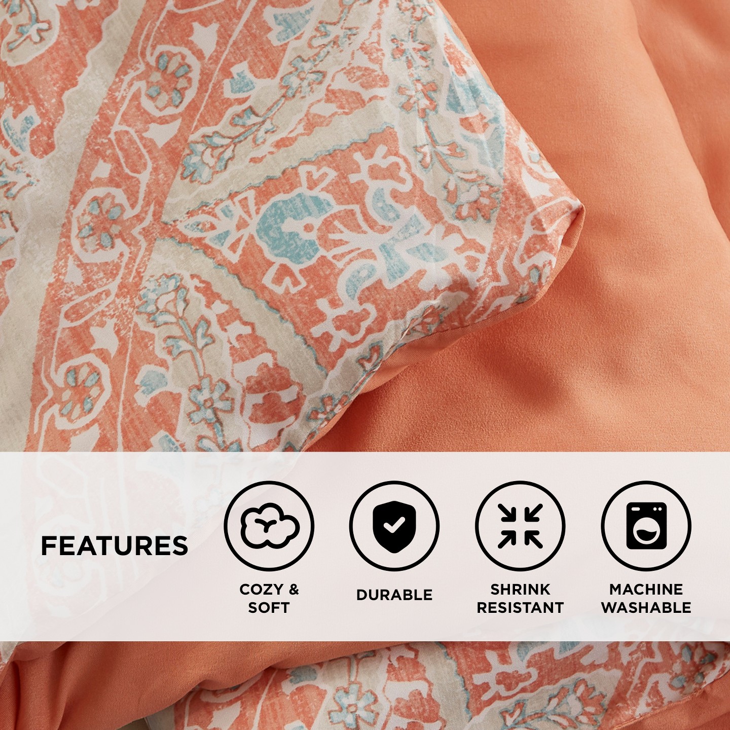 Постельное бельё Regency Heights 9Pcs Premium Touch Biab Comforter Set, Metallic Print Trending Design Bedding Set with Matching Shams and Sheets, Coral, цвет: Коралловый — фото 3