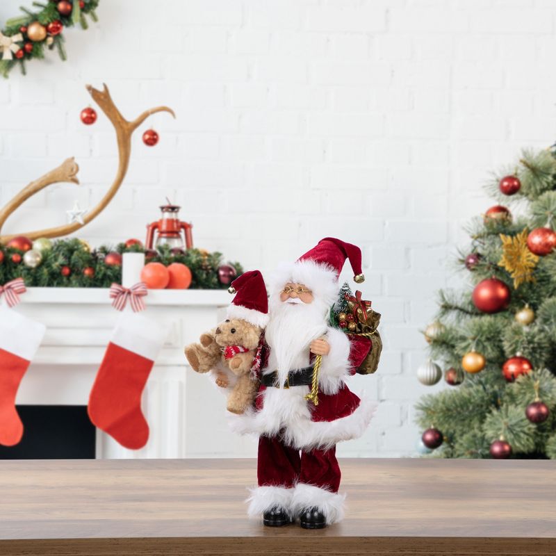 Northlight 12" Traditional Santa Claus Christmas Figure with Teddy Bear and Gift Bag, 2 of 6