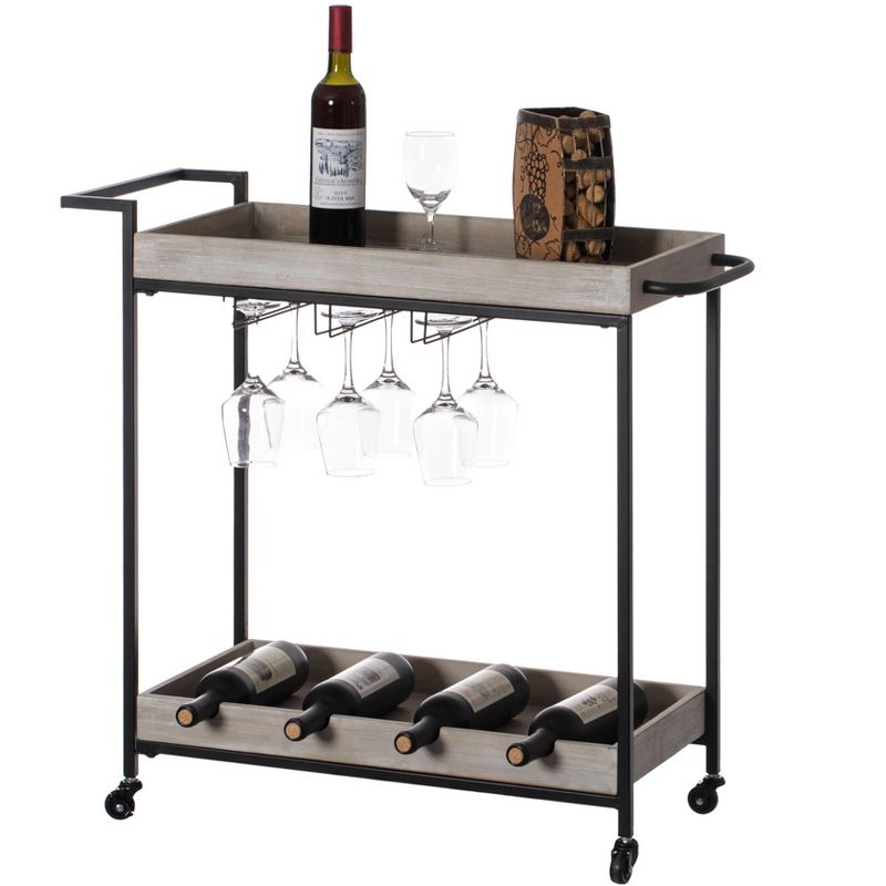 Vintiquewise Metal Wine Bar Serving Cart with Rolling Wheels, Wine Rack, and Glass Holder, 1 of 9