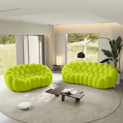 WJSHome Curved Bubble Couch, Comfy Upholstered Sofa,Breathable Mesh Fabric 3D Honeycomb Shape Modern Couches (2 Seater, 3 Seater)