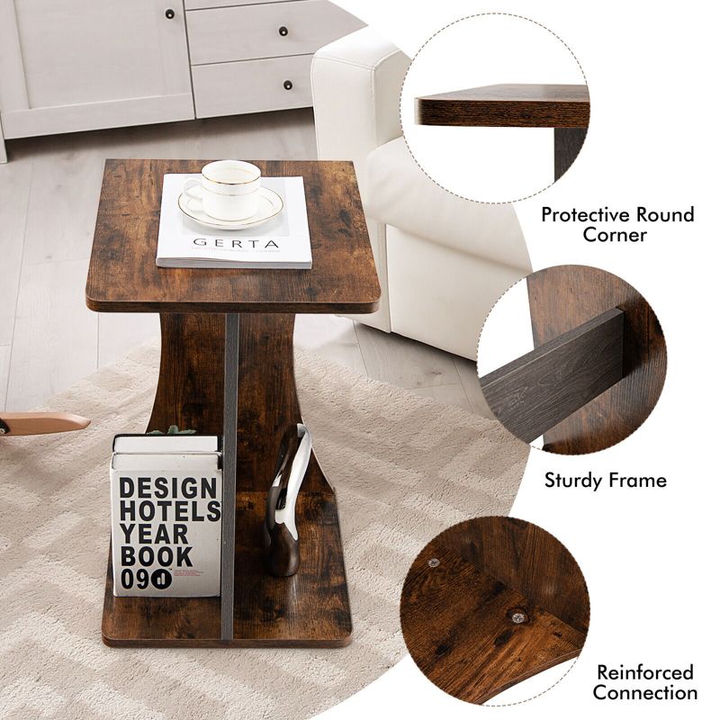 Costway Side Table 2 Tier Sofa Couch Table Compact C-shape End Table Snack Coffee Table, 4 of 10