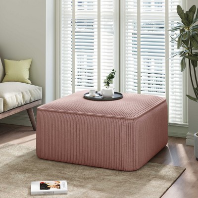 Vynxaria Modern Corduroy Square Ottoman with Dense Foam Padding and Pocket Coil Springs,Pink