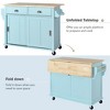 Kitchen Cart with Rubber Wood Drop-Leaf Countertop, Sliding Barn Door, Adjustable Height, on 4 Wheels with Storage Cabinet & 2 Drawers - 4 of 4