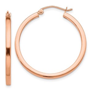 Black Bow Jewelry 2mm x 30mm Polished 14k Rose Gold Square Tube Round Hoop Earrings - 1 of 4