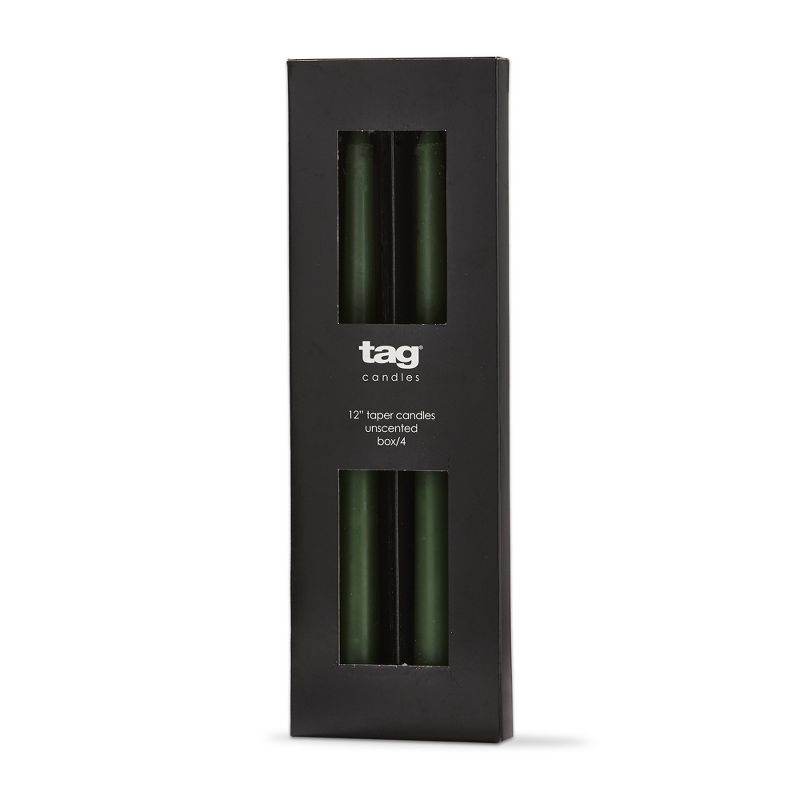 tag Color Studio 12" Traditional Taper Unscented Smokeless Paraffin Wax Candle Hunter Green, Set of 4, Burn Time 8 hrs., 1 of 4